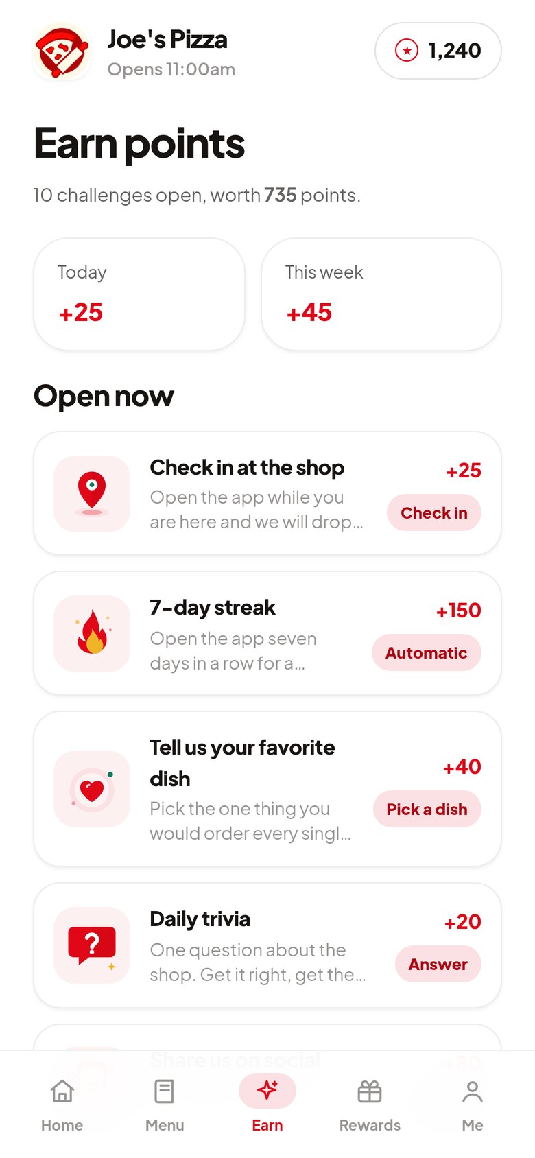 Earn screen