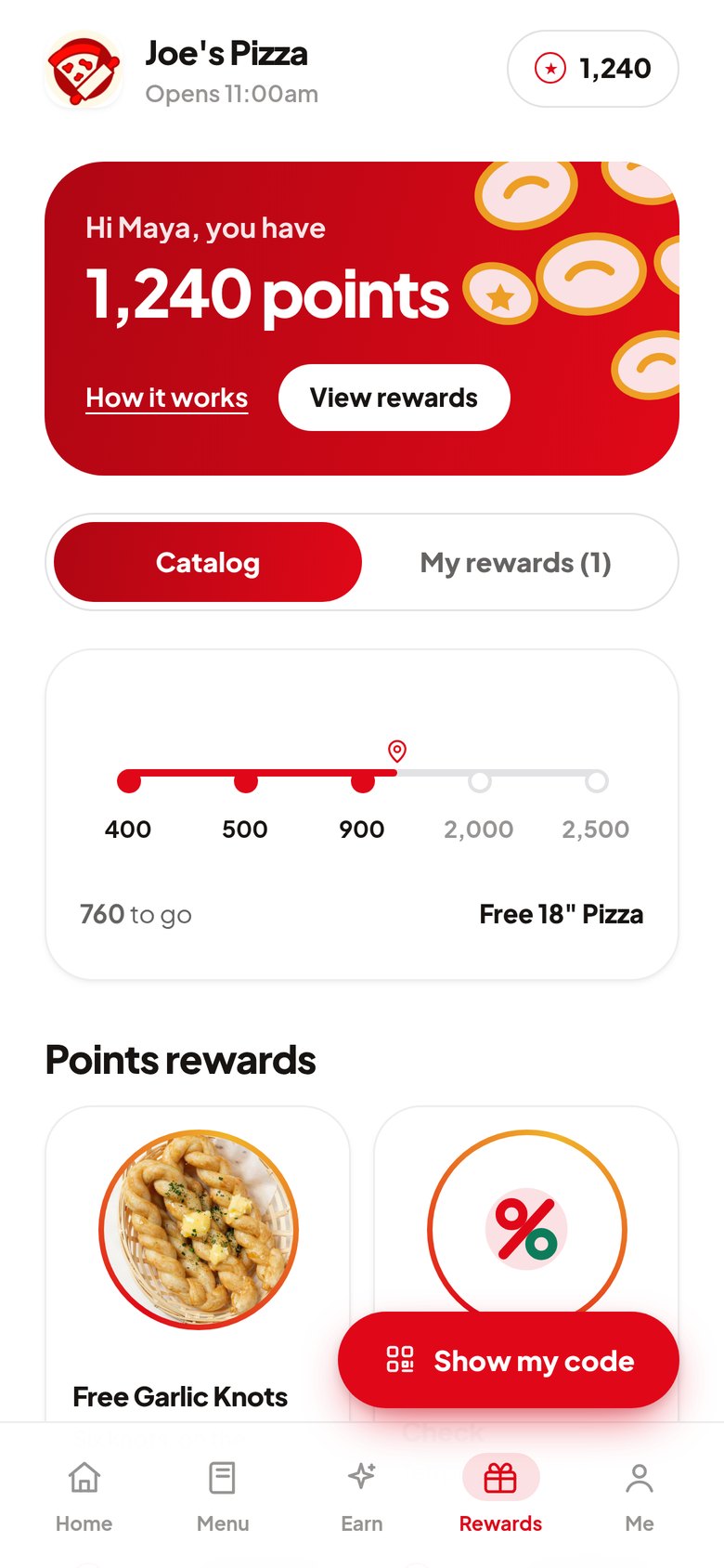 Rewards catalog